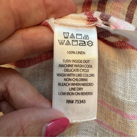 St. Tropez Striped Long Sleeve Linen Blouse/Coverup - Picture 7 of 8